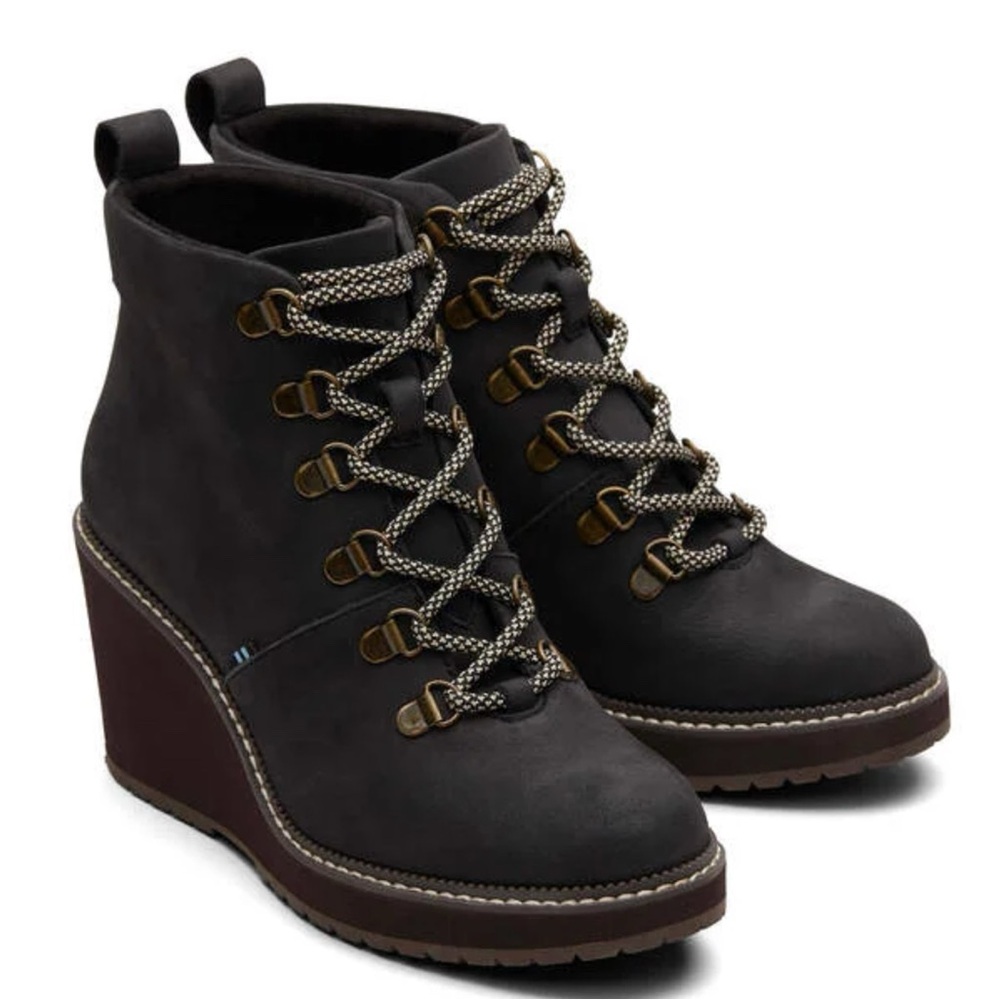 Tom’s Black Melrose Water Resistant Lace-Up Wedge Boot